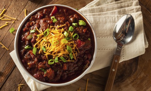 Organic Vegetarian Chili with Beans and Cheese