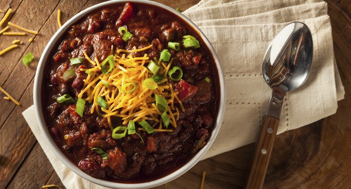Organic Vegetarian Chili with Beans and Cheese